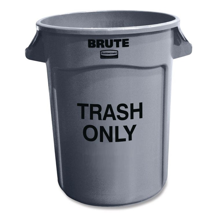 Vented Round Brute Container, "Trash Only" Imprint, 32 gal, Plastic, Gray