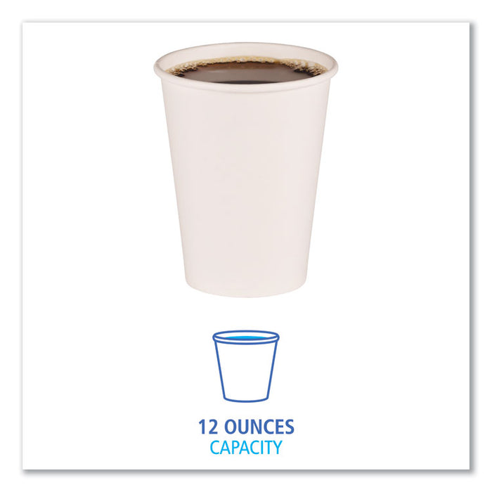 Paper Hot Cups, 12 oz, White, 50/Sleeve, 20 Sleeves/Carton