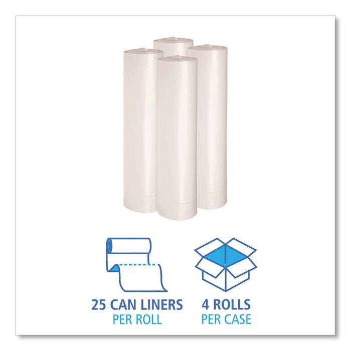 Recycled Low-Density Polyethylene Can Liners, 56 gal, 1.1 mil, 43" x 47", Clear, Perforated, 10 Bags/Roll, 10 Rolls/Carton