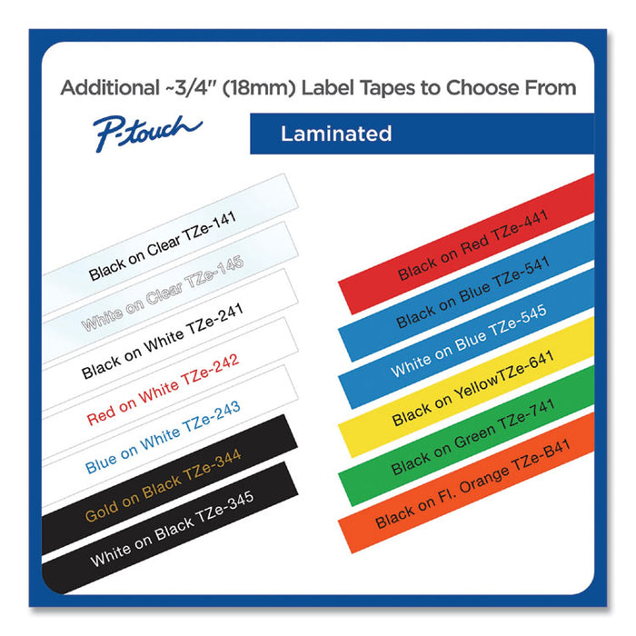 TZe Standard Adhesive Laminated Labeling Tape, 0.7" x 26.2 ft, Black on Blue