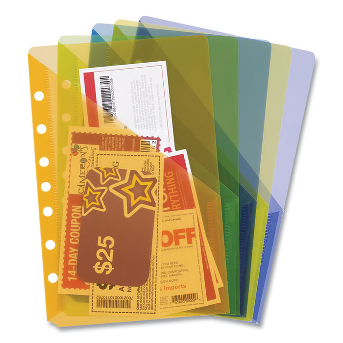 Small Binder Pockets, Standard, 7-Hole Punched, Assorted, 9.25 x 5.5, 5/Pack