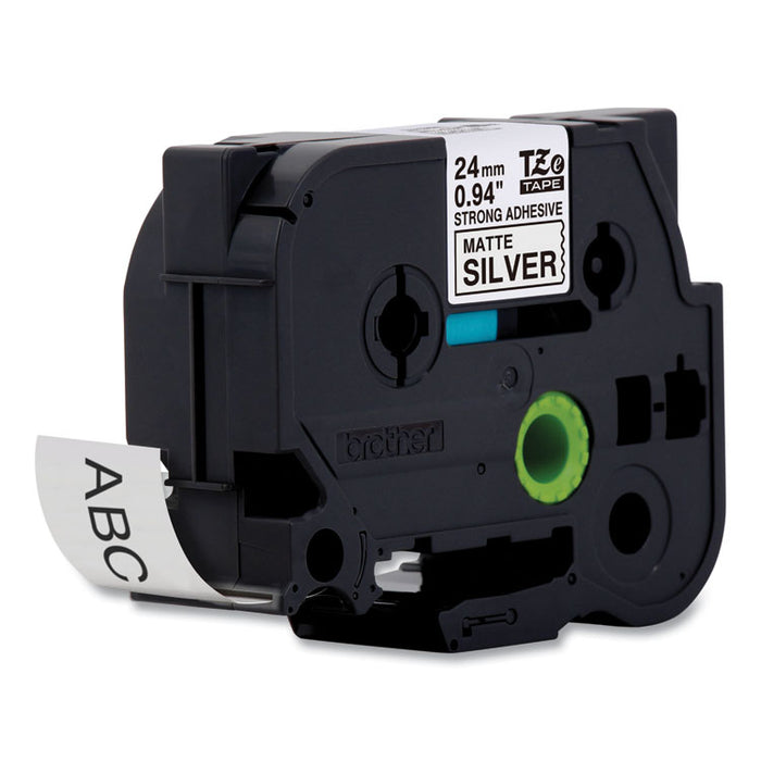 TZ Extra-Strength Adhesive Laminated Labeling Tape, 0.94" x 26.2 ft, Black on Matte Silver