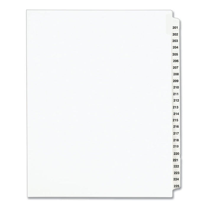 Preprinted Legal Exhibit Side Tab Index Dividers, Avery Style, 25-Tab, 201 to 225, 11 x 8.5, White, 1 Set, (1338)