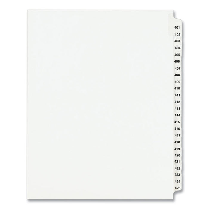 Preprinted Legal Exhibit Side Tab Index Dividers, Avery Style, 25-Tab, 401 to 425, 11 x 8.5, White, 1 Set, (1346)