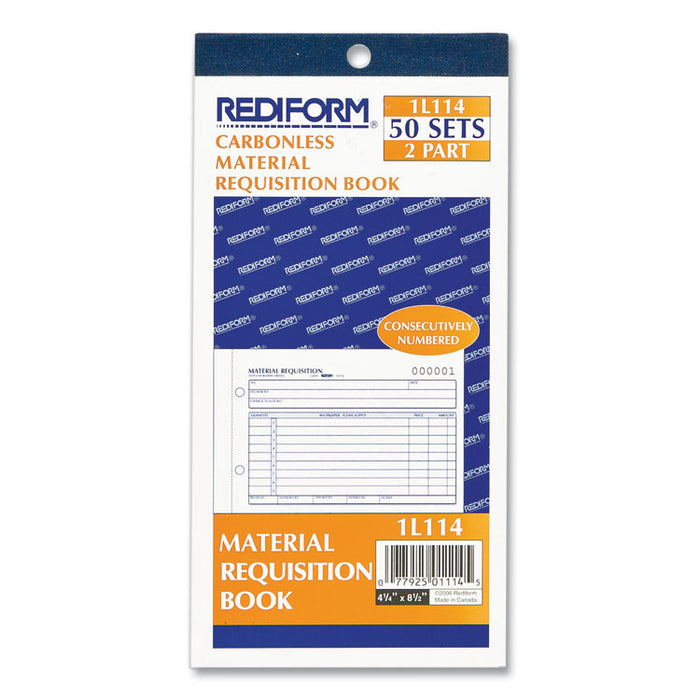Material Requisition Book, Two-Part Carbonless, 7.88 x 4.25, 50 Forms Total