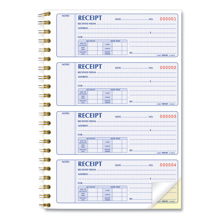 Gold Standard Money Receipt Book, Two-Part Carbonless, 7 x 2.75, 4 Forms/Sheet, 300 Forms Total