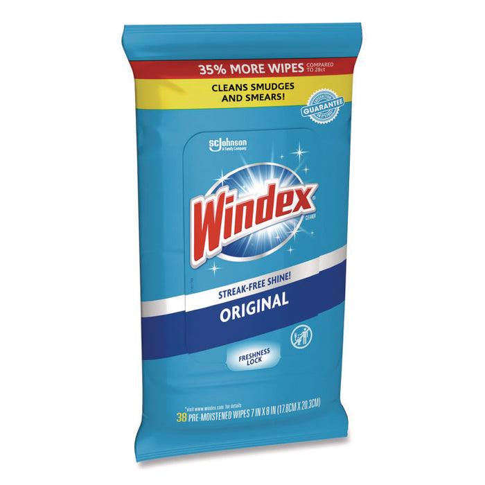 Glass and Surface Wet Wipe, Cloth, 7 x 8, Unscented, White, 38/Pack, 12 Packs/Carton