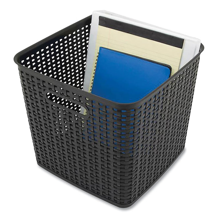 Plastic Weave Bin, Extra Large, 12.6" x 11.1" x 16.6", Black