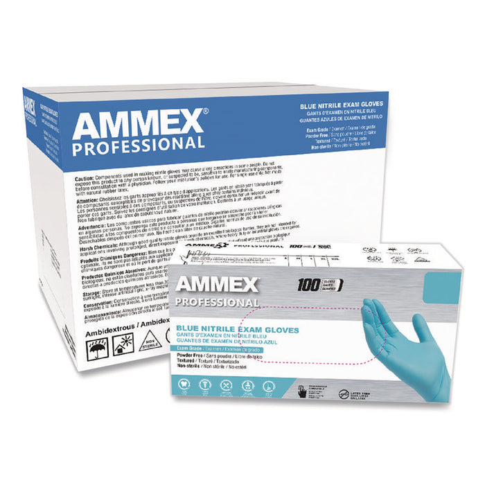 Nitrile Exam Gloves, Powder-Free, Medium, 3 mil Thick, 9.5" Long, Light Blue, 100/Box