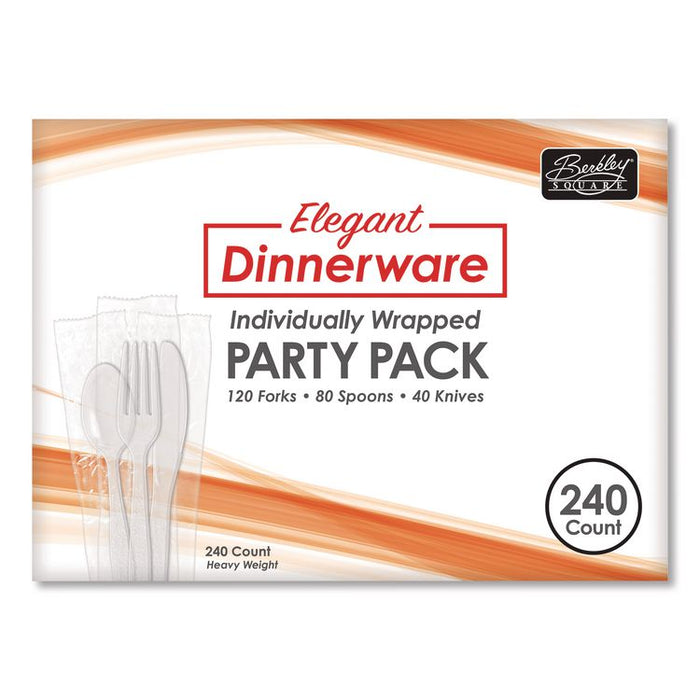 Elegant Dinnerware Heavyweight Cutlery Assortment, Heavyweight, (120) Forks/(80) Spoons/(40) Knives, Plastic, White, 240/Box