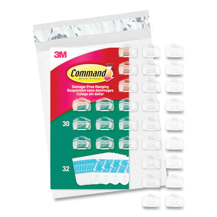 All Weather Hooks and Strips, Small, Plastic, Clear, 0.5 lb Capacity, 30 Clips and 32 Strips/Pack