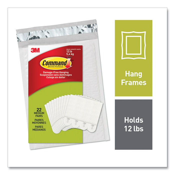 Damage-Free Hanging Picture Hanging Strip Pairs, Holds Up to 2.5 lb, Medium: 0.63" x 2.75", White, 22/Pack