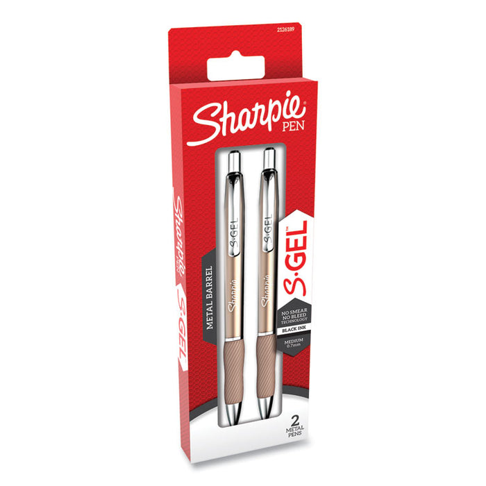 S-Gel Premium Metal Barrel Gel Pen, Retractable, Medium 0.7 mm, Black Ink, Champagne Barrel, 2/Pack