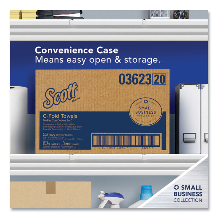 Essential C-Fold Towels for Business, Convenience Pack, 1-Ply, 10.13 x 13.15, White, 200/Pack, 9 Packs/Carton