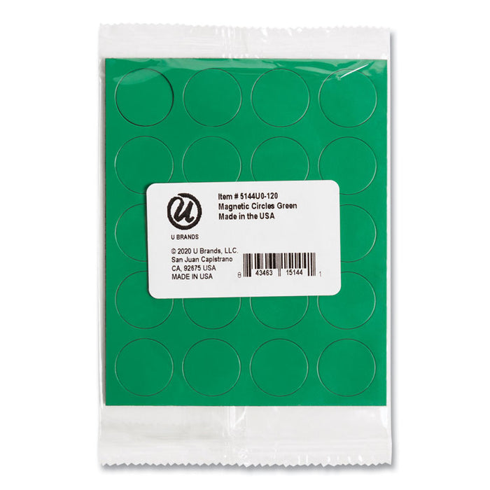 Heavy-Duty Board Magnets, Circles, 0.75" Diameter, Green, 20/Pack