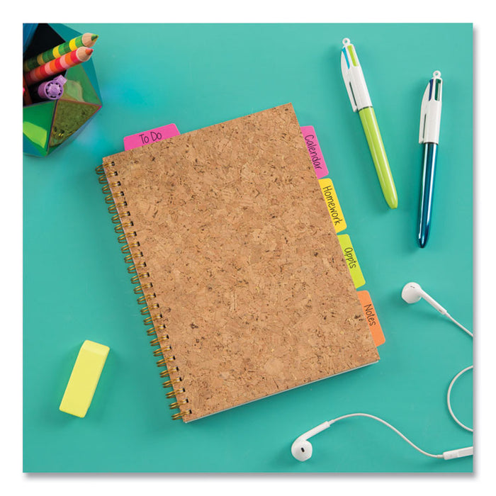 Ultra Tabs Repositionable Tabs, Margin Tabs: 2.5" x 1", 1/5-Cut, Assorted Neon Colors, 24/Pack