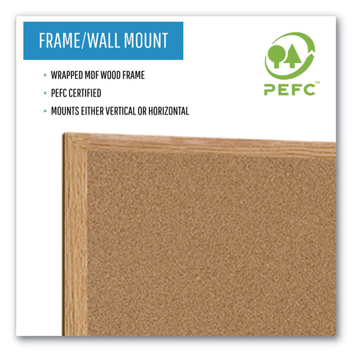Earth Cork Board, 36" x 24", Tan Surface, Oak Finished Wood Frame