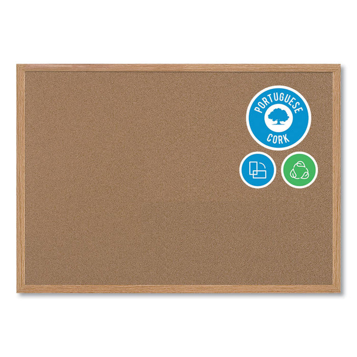Earth Cork Board, 36" x 24", Tan Surface, Oak Finished Wood Frame