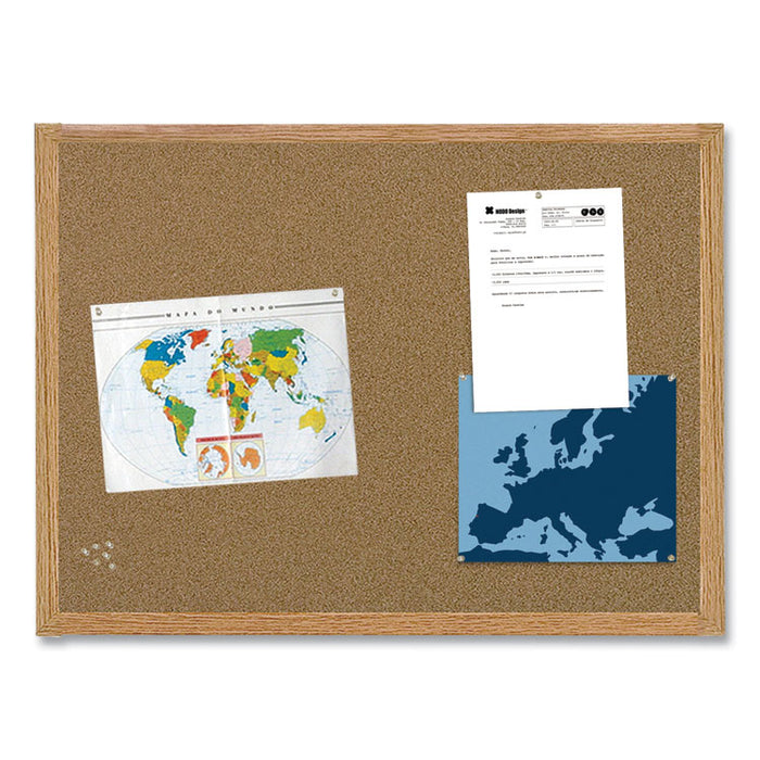 Earth Cork Board, 36" x 24", Tan Surface, Oak Finished Wood Frame