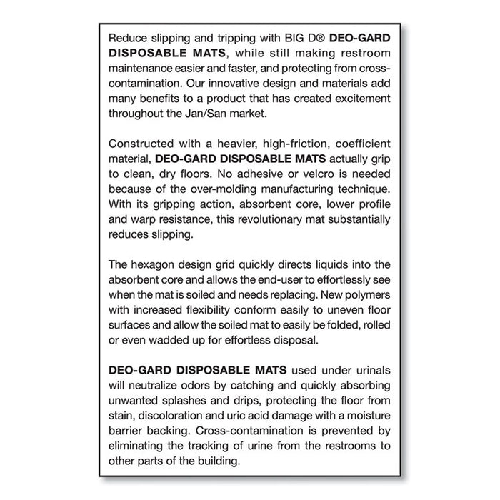 Deo-Gard Disposable Urinal Mat, Shield-Shaped, Fresh Mountain Air Scent, Charcoal Gray Perforated Surface, 17.5 x 20.5, 6/CT