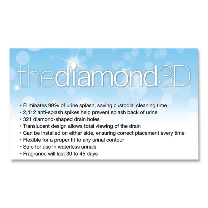 Diamond 3D Urinal Screen, Melon Mist Scent, Clear, 10/Pack, 6 Packs/Carton