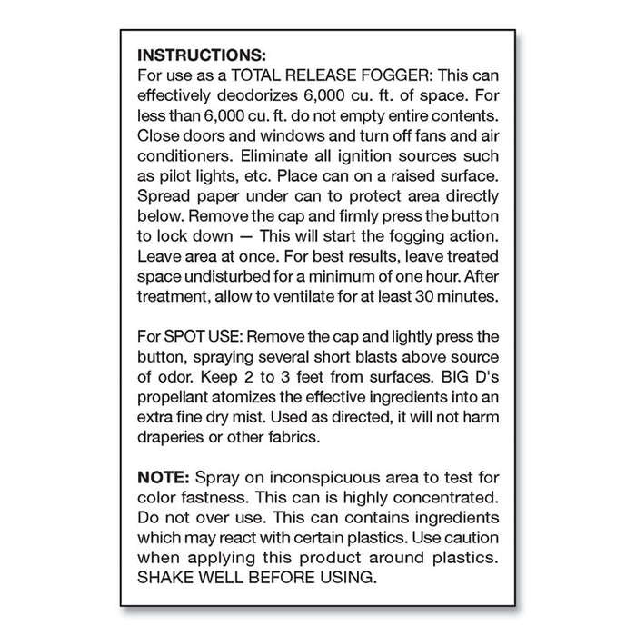 Odor Control Fogger, Mountain Air Scent, 5 oz Aerosol Spray, 12/Carton