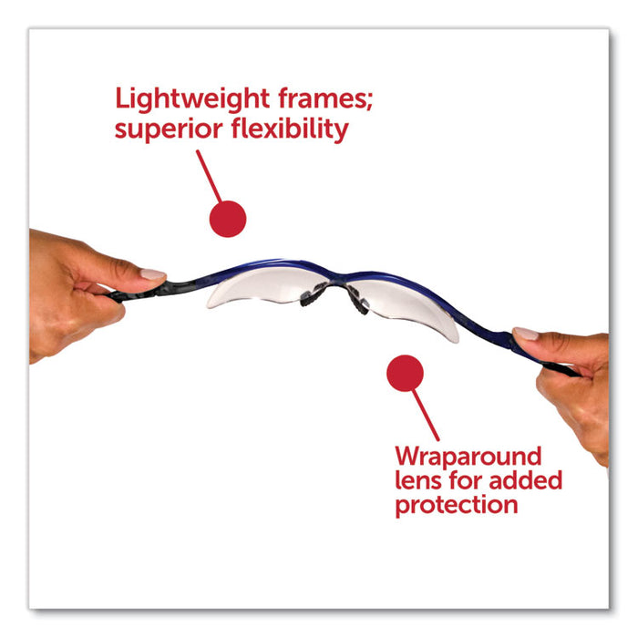 Nemesis Safety Glasses, Metallic Blue Half Frame, Clear Dual Lens, 12/Box