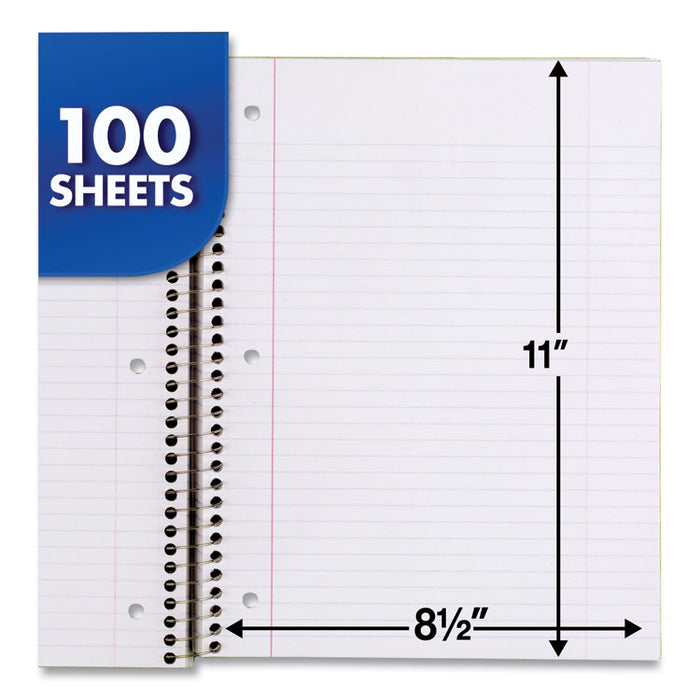 Spiral Notebook, 1-Subject, Medium/College Rule, Randomly Assorted Cover Color, (100) 11 x 8 Sheets
