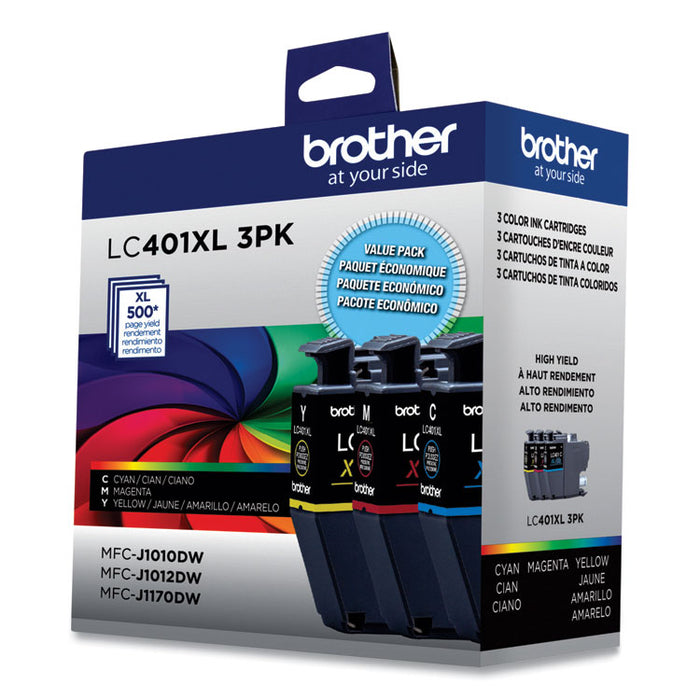 LC401XL3PKS High-Yield Ink, 500 Page-Yield, Cyan/Magenta/Yellow, 3/Pack