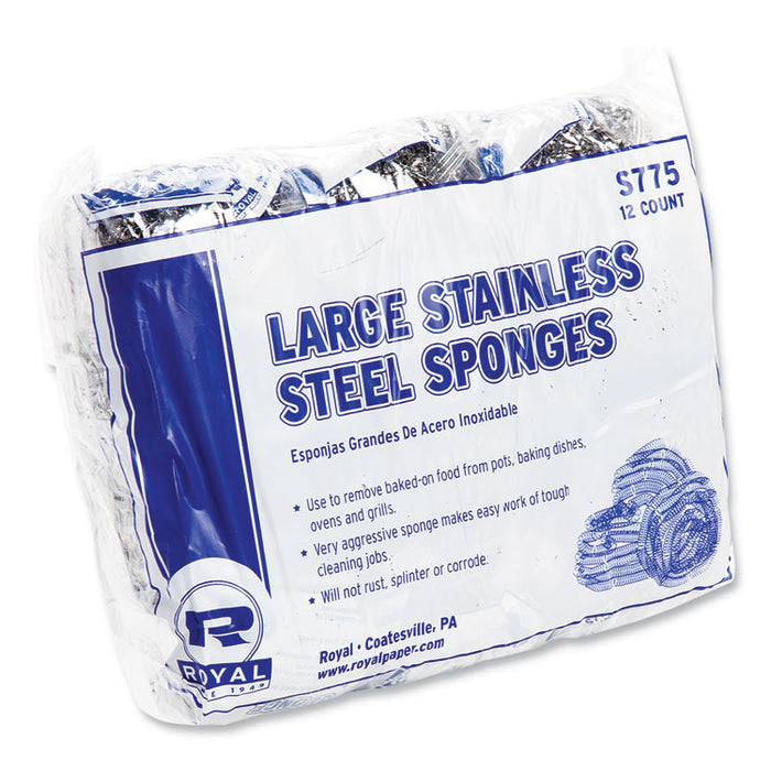 Stainless Steel Sponge, Polybagged, 1.75 oz, Gray, 12/Pack, 6 Packs/Carton