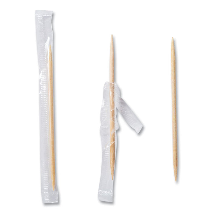 Cello-Wrapped Round Wood Toothpicks, 2.5", Natural, 1,000/Box, 15 Boxes/Carton