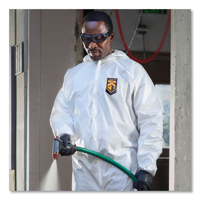 A45 Liquid/Particle Protection Surface Prep/Paint Coverall, Zipper Front, Elastic Wrist/Ankles/Hood, XL, White, 25/Carton