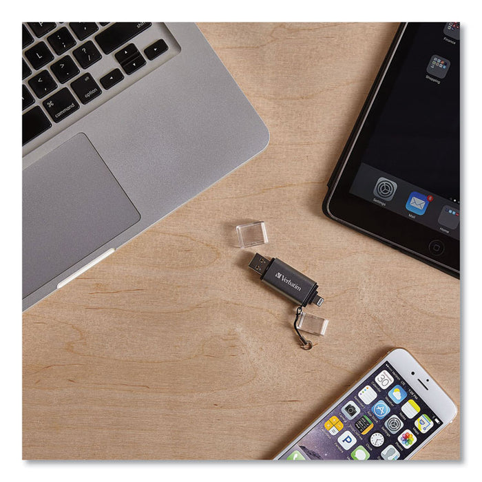 Store 'n' Go Dual USB 3.0 Flash Drive for Apple Lightning Devices, 32 GB, Graphite