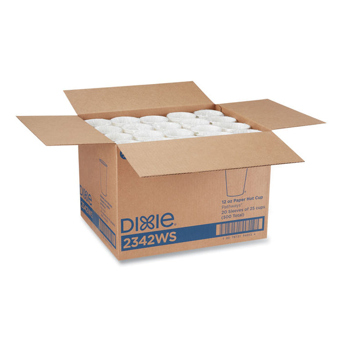 Pathways Paper Hot Cups, WiseSize, 12 oz, White/Brown, 25/Bag, 20 Bags/Carton