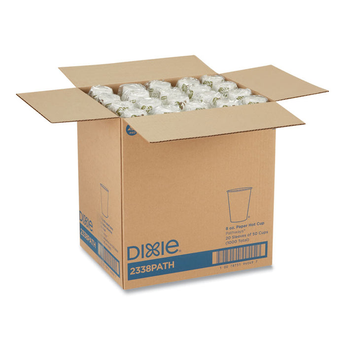 Pathways Paper Hot Cups, 8 oz, White/Brown, 50/Sleeve, 20 Sleeves/Carton