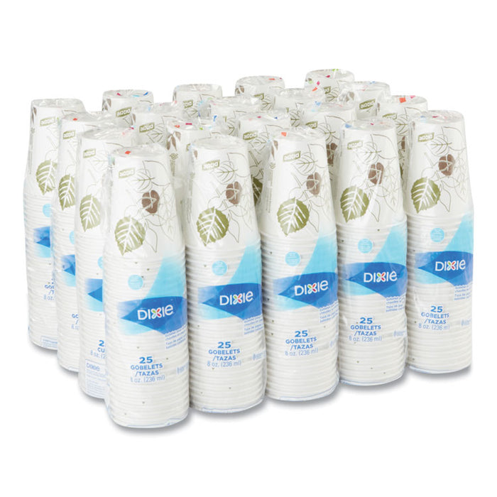 Pathways Paper Hot Cups, WiseSize, 8 oz, White/Brown, 25/Bag, 20 Bags/Carton