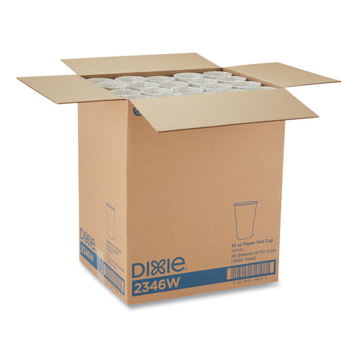 Paper Hot Cups, 16 oz, White, 50/Sleeve, 20 Sleeves/Carton