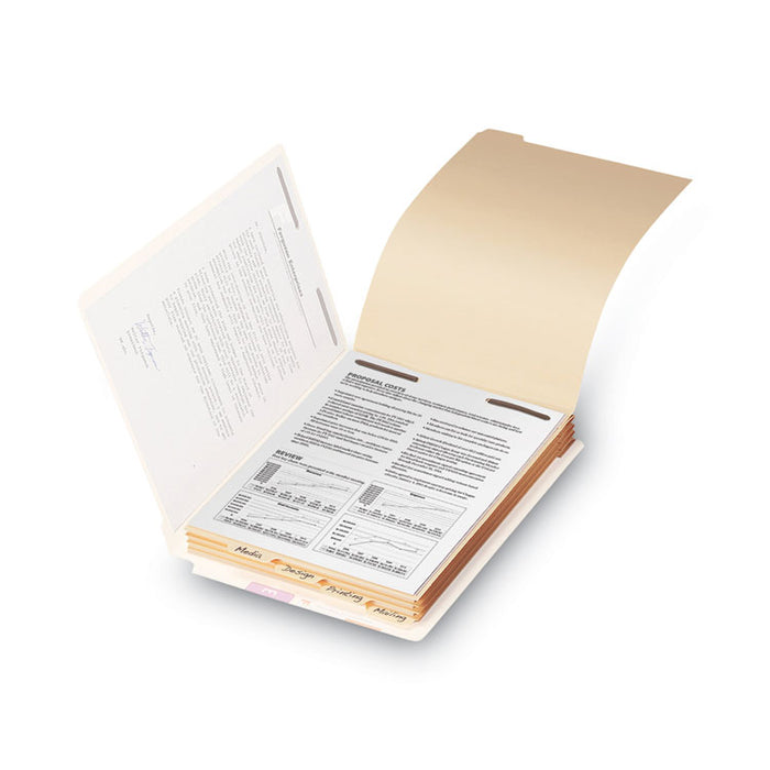 Stackable Folder Dividers with Fasteners, End Tab: 1/5-Cut, 1 Fastener, Letter Size, Manila, 4 Dividers/Set, 50 Sets/Pack