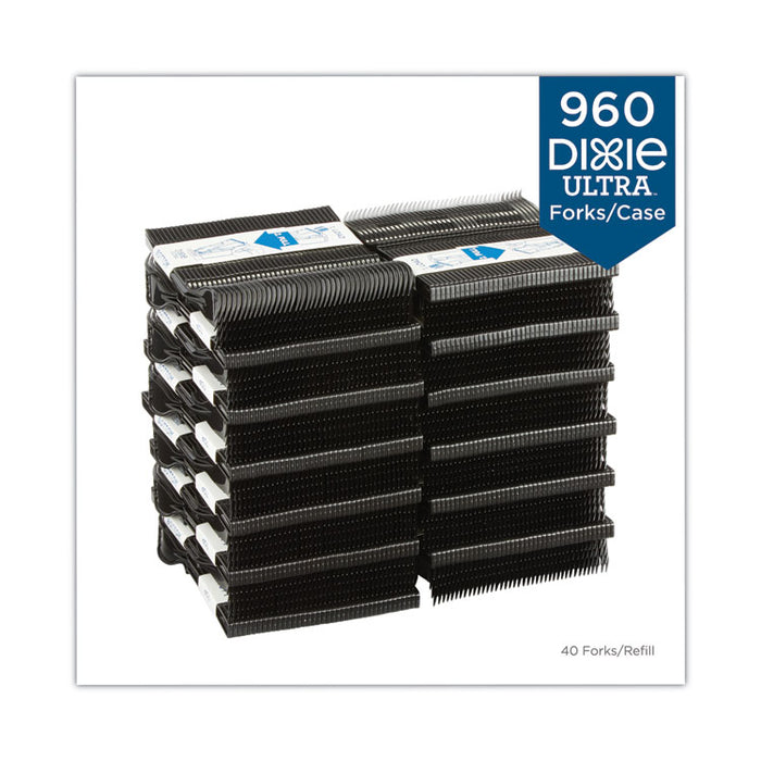 SmartStock Tri-Tower Dispensing System Polypropylene Cutlery, Mediumweight Fork, Plastic, Black, 40/Pack, 24 Packs/Carton