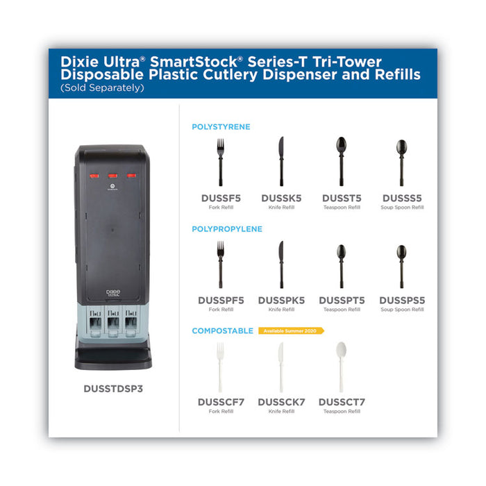 SmartStock Tri-Tower Dispensing System Polypropylene Cutlery, Mediumweight Soup Spoon, Plastic, Black, 40/Pack, 24 Packs/CT