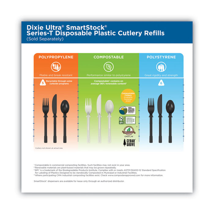 SmartStock Tri-Tower Dispensing System Polypropylene Cutlery, Mediumweight Knife, Plastic, Black, 40/Pack, 24 Packs/Carton