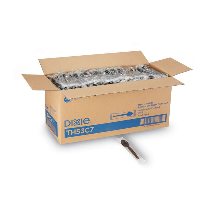 Individually Wrapped Heavyweight Spoon, Plastic, Black, 1,000/Carton