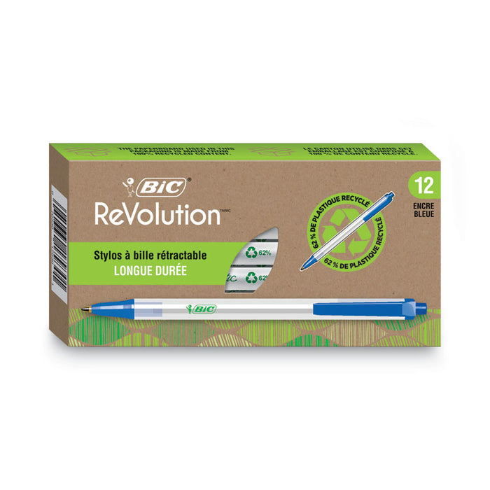 Ecolutions Clic Stic Ballpoint Pen, Retractable, Medium 1 mm, Blue Ink, Translucent Frost/Blue Barrel, Dozen