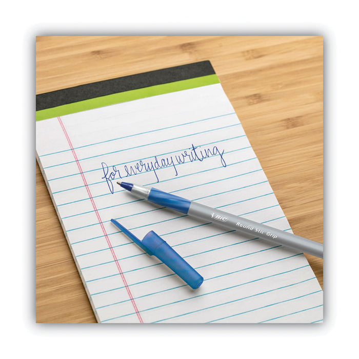Round Stic Grip Xtra Comfort Ballpoint Pen, Stick, Fine 0.8 mm, Blue Ink, Gray/Blue Barrel, Dozen
