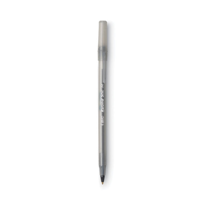 Round Stic Xtra Life Ballpoint Pen Value Pack, Stick, Medium 1 mm, Black Ink, Translucent Frost Barrel, 60/Box