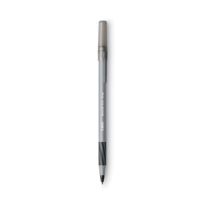 Round Stic Grip Xtra Comfort Ballpoint Pen Value Pack, Easy-Glide, Stick, Medium 1.2mm, Black Ink, Gray/Black Barrel, 36/Pack