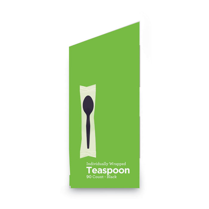 Grab N Go Wrapped Cutlery, Spoon, Plastic, Black, 90/Box, 6 Boxes/Carton
