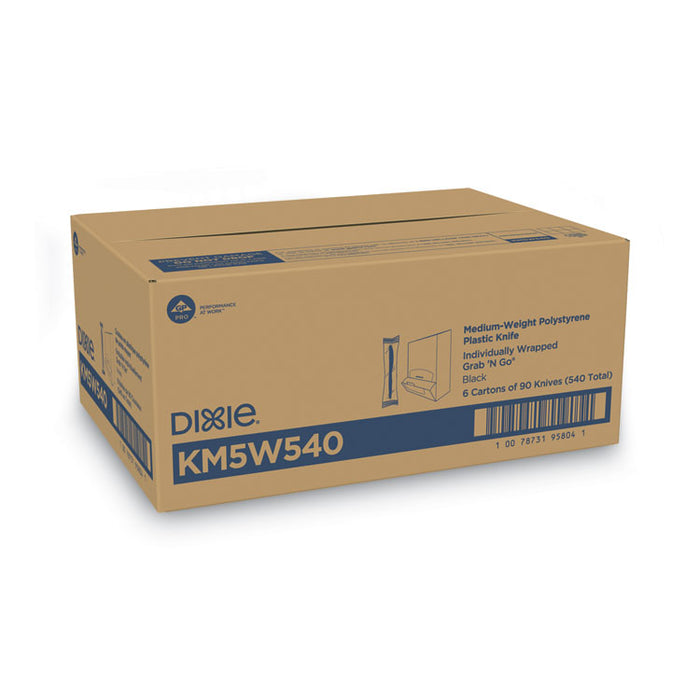 Grab'N Go Wrapped Cutlery, Knife, Plastic, Black, 90/Box, 6 Boxes/Carton