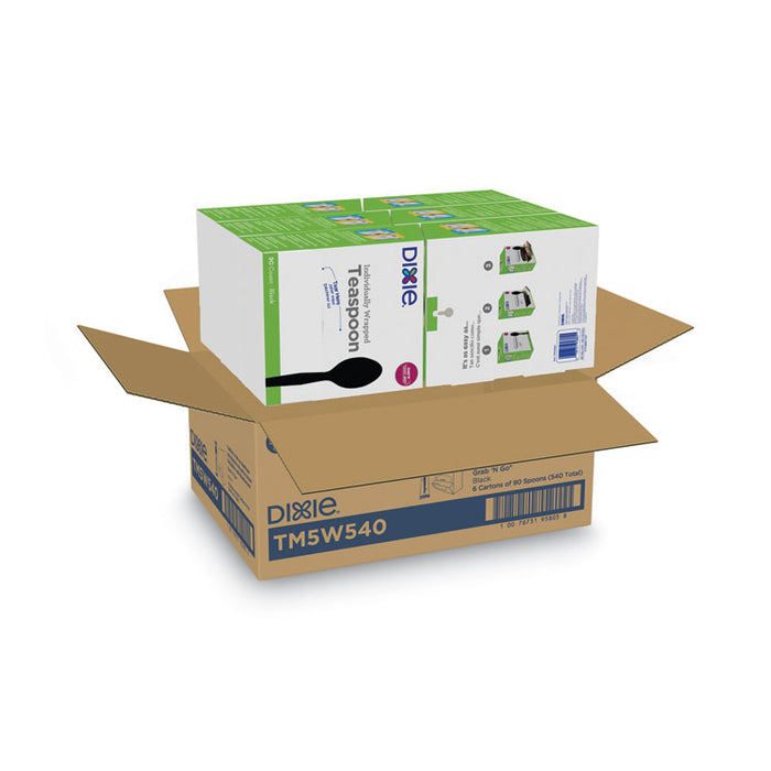 Grab N Go Wrapped Cutlery, Spoon, Plastic, Black, 90/Box, 6 Boxes/Carton