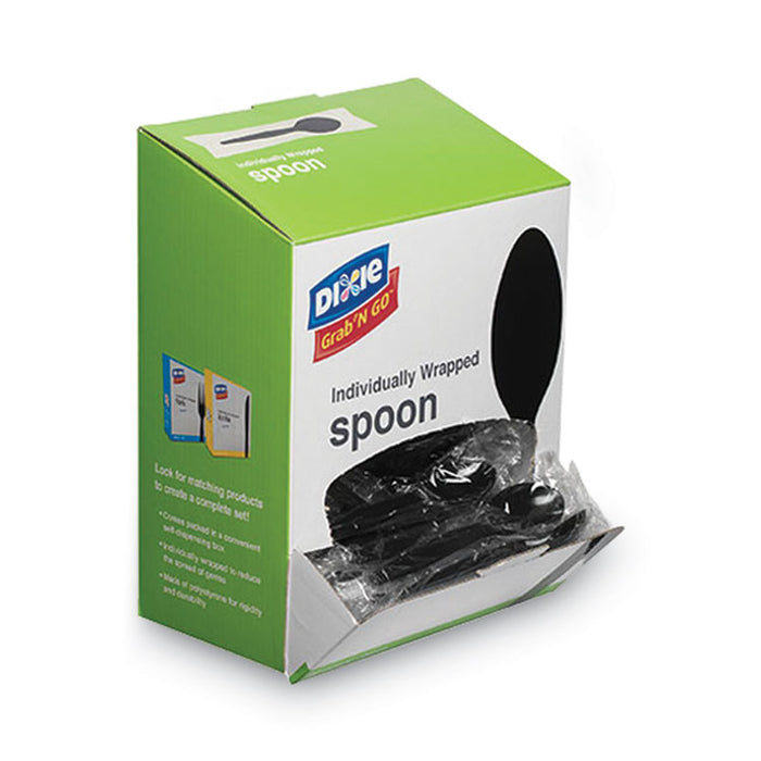 Grab N Go Wrapped Cutlery, Spoon, Plastic, Black, 90/Box, 6 Boxes/Carton